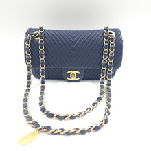 Load image into Gallery viewer, Chanel Blue Chevron Small Classic Flap Bag