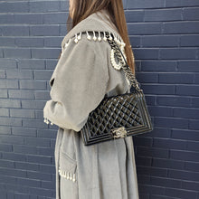 Load image into Gallery viewer, Chanel Black Quilted Patent Leather Medium Boy Flap Bag TWS