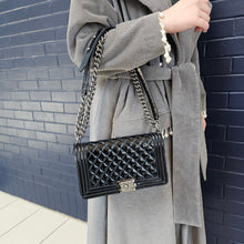 Load image into Gallery viewer, Chanel Black Quilted Patent Leather Medium Boy Flap Bag TWS