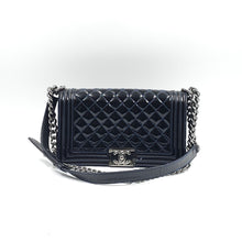 Load image into Gallery viewer, Chanel Black Quilted Patent Leather Medium Boy Flap Bag TWS