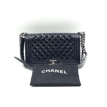Load image into Gallery viewer, Chanel Black Quilted Patent Leather Medium Boy Flap Bag TWS
