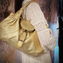 Load image into Gallery viewer, Fendi Metallic Gold Holographic Textured Leather Spy Hobo TWS