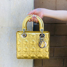 Load image into Gallery viewer, Dior Metallic Grained Calfskin Cannage Small Lucky Badges My Lady Dior Gold