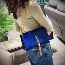 Load image into Gallery viewer, Saint Laurent Blue Calfskin Small Monogram Kate Tassel Bag TWS