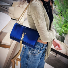 Load image into Gallery viewer, Saint Laurent Blue Calfskin Small Monogram Kate Tassel Bag TWS