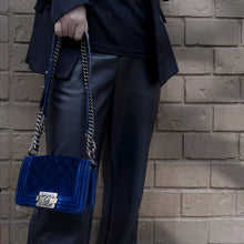 Load image into Gallery viewer, Chanel Navy Blue Velvet Mini Le Boy Bag