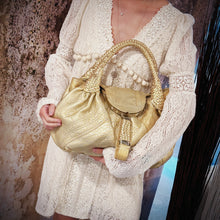 Load image into Gallery viewer, Fendi Metallic Gold Holographic Textured Leather Spy Hobo TWS