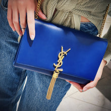Load image into Gallery viewer, Saint Laurent Blue Calfskin Small Monogram Kate Tassel Bag TWS