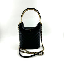 Load image into Gallery viewer, Chanel Bucket Bag Black Lambskin Chevron Quilted With Handle