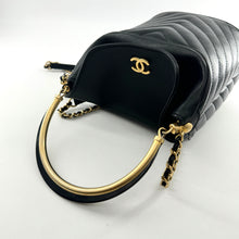 Load image into Gallery viewer, Chanel Bucket Bag Black Lambskin Chevron Quilted With Handle