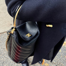 Load image into Gallery viewer, Chanel Bucket Bag Black Lambskin Chevron Quilted With Handle