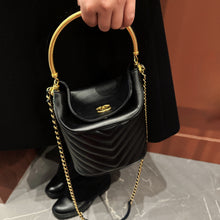 Load image into Gallery viewer, Chanel Bucket Bag Black Lambskin Chevron Quilted With Handle
