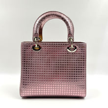Load image into Gallery viewer, CHRISTIAN DIOR Metallic Pink Microcannage Leather Medium Lady Dior Tote TWS