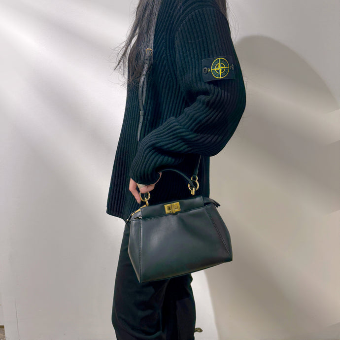 Fendi Black & Gold Mini Peekaboo Leather Bag TWS