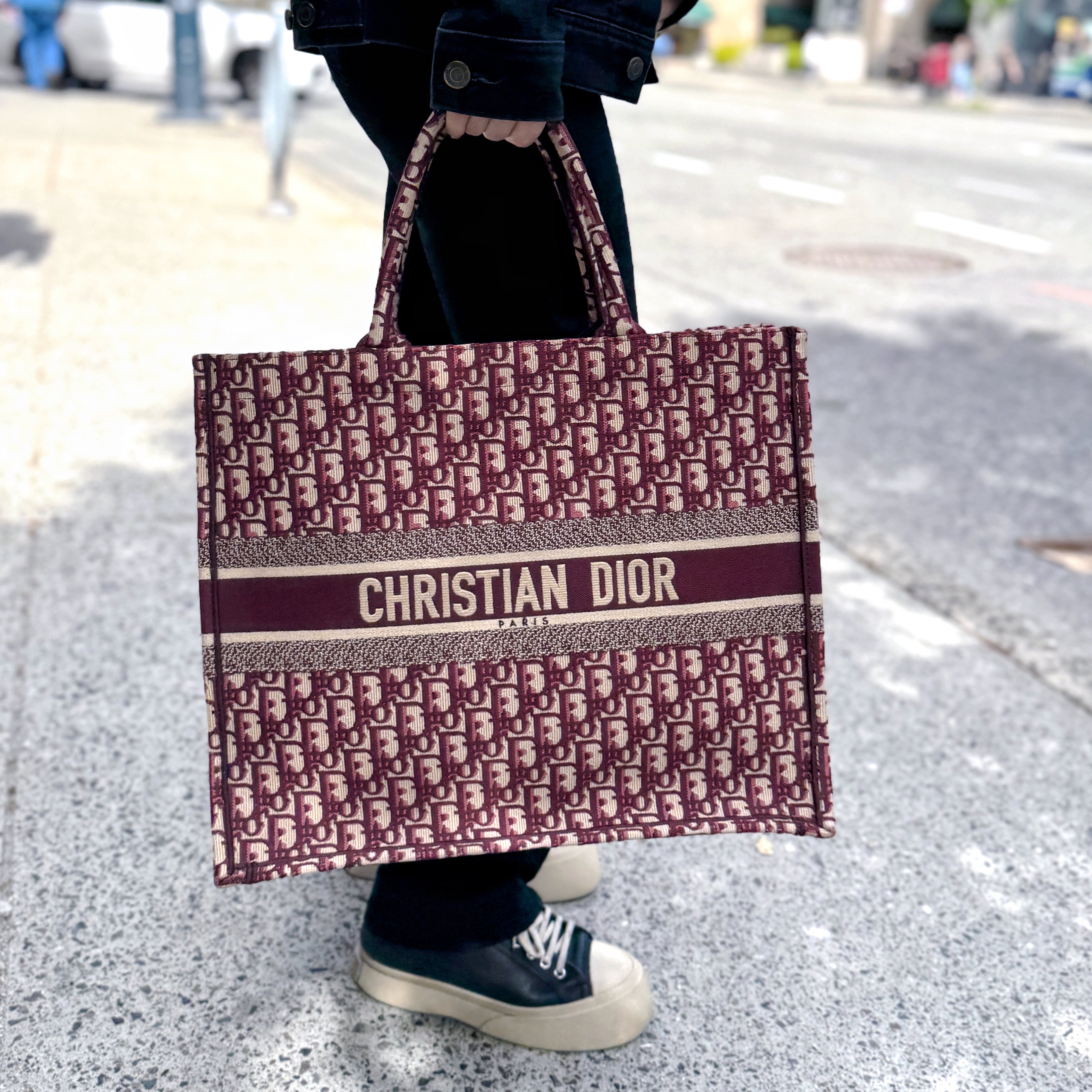 Christian Dior クリスチャン　オブリーグディオールボストン　バッグ Lady Dior Dior Burgundy Tote Bag 72578 Auth CHRISTIAN DIOR
