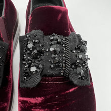 Load image into Gallery viewer, Prada Red Velvet Crystal Embellished Bow Slip On Sneakers