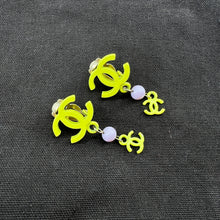 Load image into Gallery viewer, Chanel Yellow CC Logo Vintage Earrings
