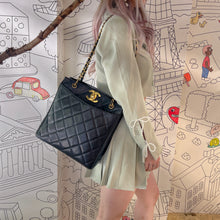 Load image into Gallery viewer, CHANEL CC Black Caviar Quilted Gold Hardware Chain Carryall Shopper Tote Bag