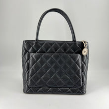 Load image into Gallery viewer, Chanel black quilted caviar leather medallion tote bag