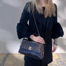 Load image into Gallery viewer, Chanel Black Chevron Quilted Calfskin Leather and Lizard Coco Handle Bag