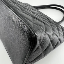 Load image into Gallery viewer, Chanel black quilted caviar leather medallion tote bag