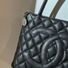 Load image into Gallery viewer, Chanel black quilted caviar leather medallion tote bag