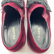 Load image into Gallery viewer, Prada Red Velvet Crystal Embellished Bow Slip On Sneakers