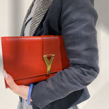Load image into Gallery viewer, Yves Saint Laurent Red Textured Leather Y-ligne Clutch