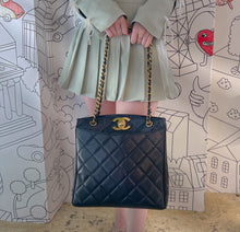 Load image into Gallery viewer, CHANEL CC Black Caviar Quilted Gold Hardware Chain Carryall Shopper Tote Bag