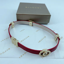 Load image into Gallery viewer, Bvlgari Red Leather Double Coiled Gold Plated Bracelet
