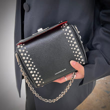 Load image into Gallery viewer, ALEXANDER MCQUEEN Grained Calfskin Studded Box Shoulder Bag 16 Black