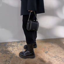 Load image into Gallery viewer, ALEXANDER MCQUEEN Grained Calfskin Studded Box Shoulder Bag 16 Black