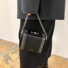 Load image into Gallery viewer, ALEXANDER MCQUEEN Grained Calfskin Studded Box Shoulder Bag 16 Black