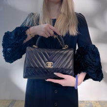 Load image into Gallery viewer, Chanel Black Chevron Quilted Calfskin Leather and Lizard Coco Handle Bag
