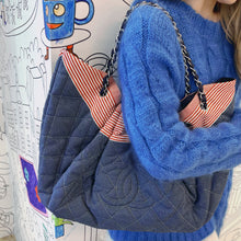 Load image into Gallery viewer, Chanel Vintage Denim Quilted Drawstring Hobo Shoulder Tote Bag
