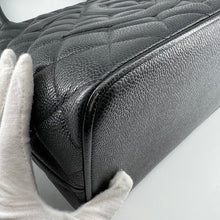 Load image into Gallery viewer, Chanel black quilted caviar leather medallion tote bag