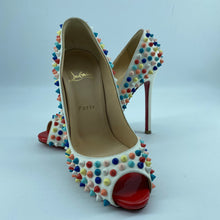 Load image into Gallery viewer, Christian Loubotin multicolor rivet high heels