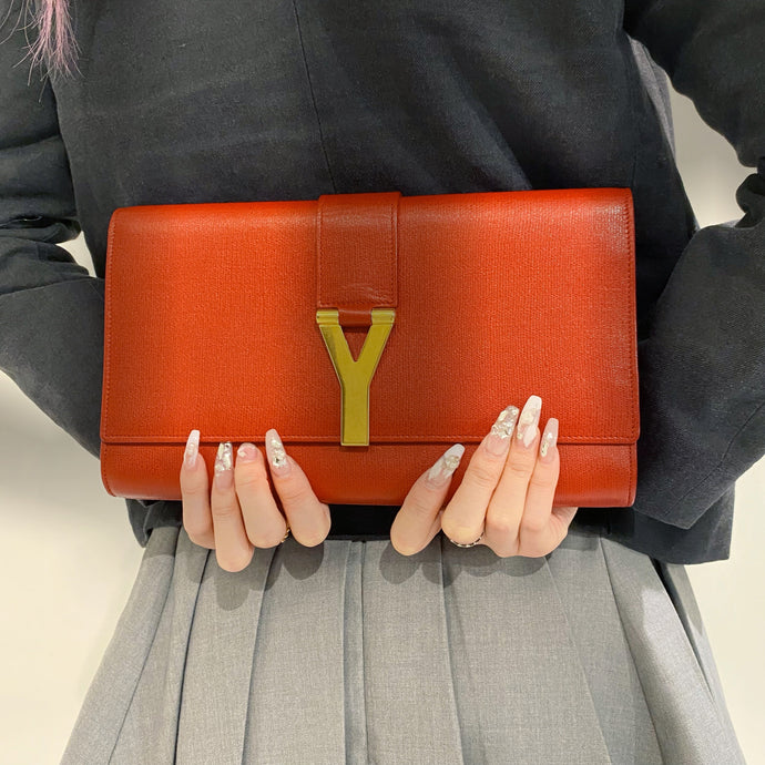 Yves Saint Laurent Red Textured Leather Y-ligne Clutch