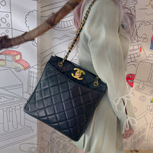 Load image into Gallery viewer, CHANEL CC Black Caviar Quilted Gold Hardware Chain Carryall Shopper Tote Bag