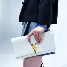 Load image into Gallery viewer, Yves Saint Laurent White Textured Leather Y-ligne Clutch