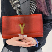 Load image into Gallery viewer, Yves Saint Laurent Red Textured Leather Y-ligne Clutch