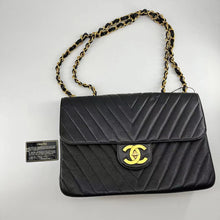 Load image into Gallery viewer, Chanel Black Chevron Shoulder Bag