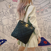 Load image into Gallery viewer, CHANEL CC Black Caviar Quilted Gold Hardware Chain Carryall Shopper Tote Bag
