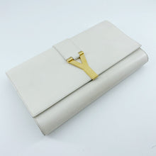 Load image into Gallery viewer, Yves Saint Laurent White Textured Leather Y-ligne Clutch
