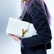 Load image into Gallery viewer, Yves Saint Laurent White Textured Leather Y-ligne Clutch