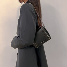 Load image into Gallery viewer, ALEXANDER MCQUEEN Grained Calfskin Studded Box Shoulder Bag 16 Black