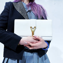 Load image into Gallery viewer, Yves Saint Laurent White Textured Leather Y-ligne Clutch