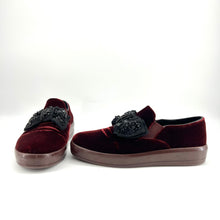 Load image into Gallery viewer, Prada Red Velvet Crystal Embellished Bow Slip On Sneakers