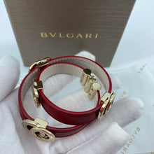 Load image into Gallery viewer, Bvlgari Red Leather Double Coiled Gold Plated Bracelet