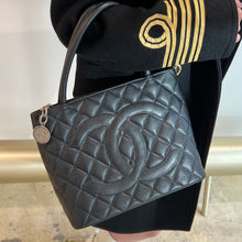 Load image into Gallery viewer, Chanel black quilted caviar leather medallion tote bag